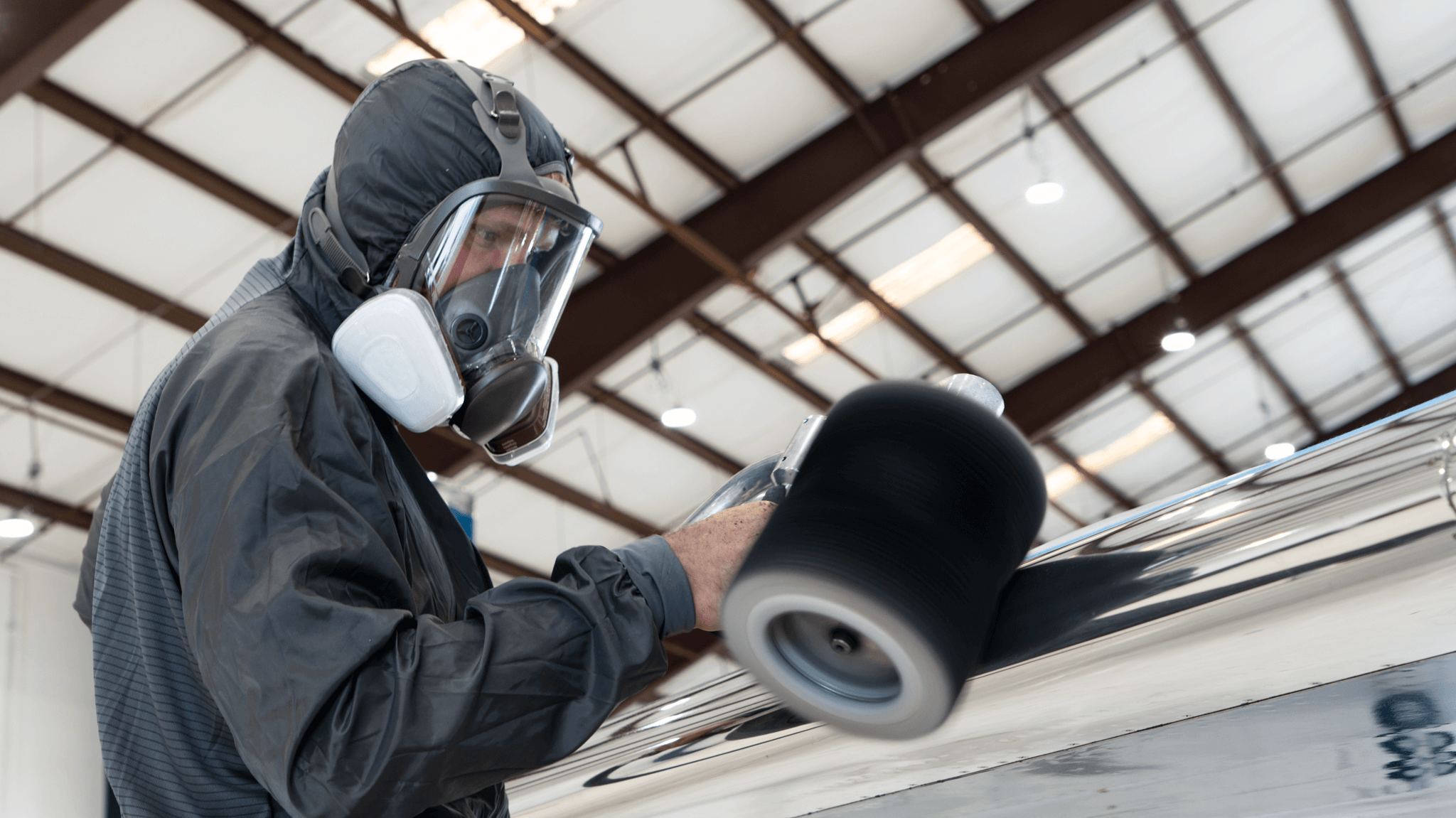 Aircraft brightwork metal polishing during professional exterior detailing service