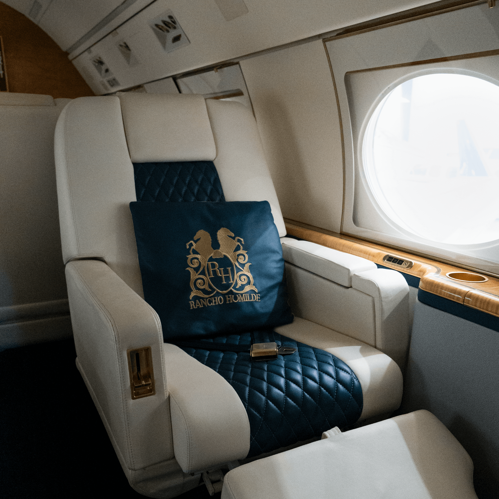 Luxury private jet cabin interior after professional aircraft interior detailing