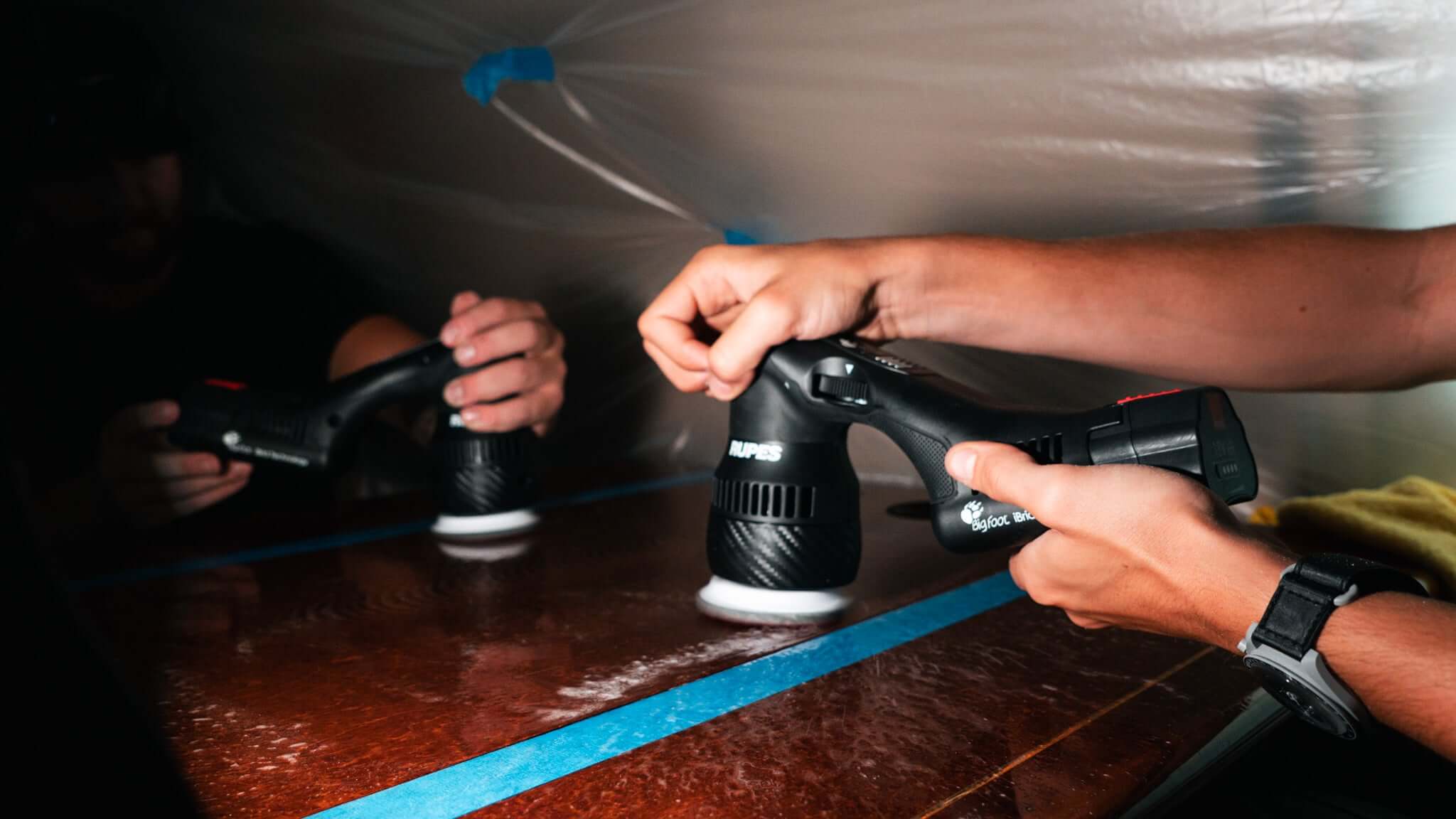 Private jet interior wood veneer polishing at Scottsdale Airpark SDL by Pure Power Aviation